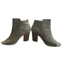 Load image into Gallery viewer, Size 8 Brash Olive Green Perforated Zip Up Open Toe Ankle Booties
