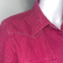 Load image into Gallery viewer, Large Wrangler Twenty X Magenta Silver Stripe Rhinestone Western Rodeo Button Up