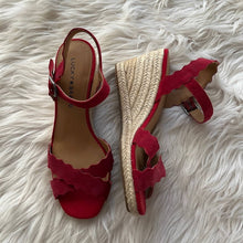 Load image into Gallery viewer, Sz 6.5 Lucky Brand Red Marleigh Suede Espadrille Wedges