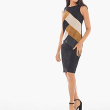 Load image into Gallery viewer, Large Chicos Black Sleeveless Neutral Color Block Suede Leather Dress