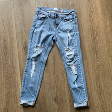 Load image into Gallery viewer, Size 7 Sneak Peek Light Wash Boyfriend Sexy Cuffed Distressed Jeans