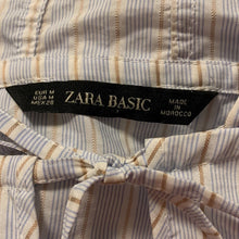 Load image into Gallery viewer, Size Medium Zara Blue Gold & White Stripes Hooded Cotton Long Sleeve Top