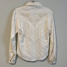 Load image into Gallery viewer, XS Vintage Western Collection Styles White Fringe Pearl Snap Button Up Rodeo Shirt