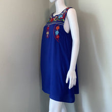 Load image into Gallery viewer, Size Large Jodifl Blue Sleeveless Embroidered Peasant Shift Dress