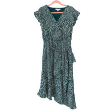 Load image into Gallery viewer, Large She + Sky Asymmetrical Green & White Polka Dot Ruffle Midi Dress