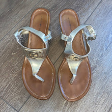 Load image into Gallery viewer, Size 8.5 Tommy Hilfiger Gold Sandal Platform Cork Wedges
