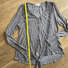 Load image into Gallery viewer, Sz Large Knox Rose Boho Blue Lace Long Sleeve Thin Front Tie Thermal Shirt