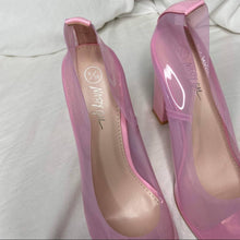 Load image into Gallery viewer, Size 6 Nasty Gal Pink Clear Almond Block Court Heels