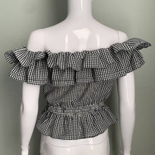 Load image into Gallery viewer, Medium Kendall & Kylie Black & White Gingham Print Off Shoulder Ruffle Top