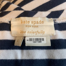 Load image into Gallery viewer, Size Large Kate Spade Navy & White Stripped T-Shirt Dress with Flower On Front