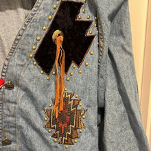 Load image into Gallery viewer, Size 1X Marshall Rousso Plus Vintage Western Tribal Aztec Fringe Chambray Button Up Shirt