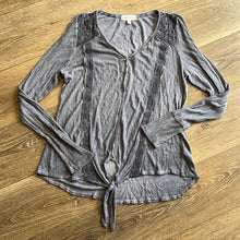 Load image into Gallery viewer, Sz Large Knox Rose Boho Blue Lace Long Sleeve Thin Front Tie Thermal Shirt