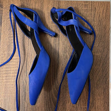 Load image into Gallery viewer, Size 8.5 JustFab Blue Gracie Ankle Lace-Up Heels