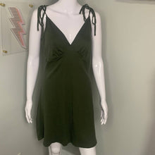 Load image into Gallery viewer, Sz 10 ASOS Olive Green Ribbed Shoulder Tie Dress