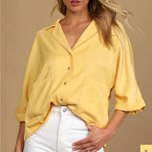 Load image into Gallery viewer, Small Lulu’s Go The Extra Mile Light Yellow Oversized Button-Up Top
