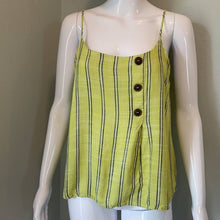 Load image into Gallery viewer, Large E & M Buckle Lime Green Stripe Asymmetrical Button Tank