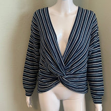 Load image into Gallery viewer, Medium Anna Blue White Stripe Knot Sweater