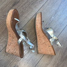Load image into Gallery viewer, Size 8.5 Tommy Hilfiger Gold Sandal Platform Cork Wedges