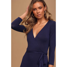 Load image into Gallery viewer, Size Large Lulus Garden District Navy Blue Wrap Maxi Dress