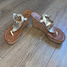 Load image into Gallery viewer, Size 8.5 Tommy Hilfiger Gold Sandal Platform Cork Wedges