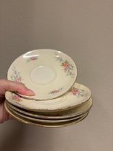Load image into Gallery viewer, Set of 5 Homer Laughlin Eggshell Nautilus saucer featuring the Ferndale floral pattern and gold trim USA made
