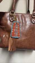Load image into Gallery viewer, Rodeo Embroidered Keychain | Western Bag Charm | Handmade Thrifted Textile Keychain | Cowgirl Purse Charm | Vintage Fabric Key Chain

