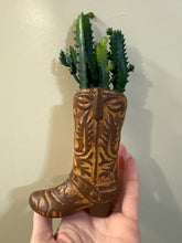 Load image into Gallery viewer, Artificial Succulent In Brown Ceramic Cowboy Boot Planter

