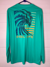 Load image into Gallery viewer, Large Reel Life Mens Teal Fishing Shirt
