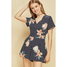 Load image into Gallery viewer, Large Entro Polka Dot Floral V-Neck Romper
