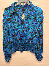 Load image into Gallery viewer, XL Who What Wear Blue Black Floral Button Up Blouse
