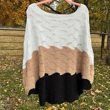 Load image into Gallery viewer, Medium Andree White Black Tan Scalloped Color Block Sweater
