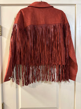 Load image into Gallery viewer, Medium Juicy Couture NWT Fringed Trucker Jacket Rust Faux Suede Western Boho
