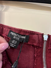 Load image into Gallery viewer, Size 10 NWT PrettyLittleThing Washed Burgundy Dipped Hem Denim Corset Top
