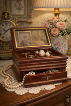 Load image into Gallery viewer, Vintage Bombay Company Wooden Gold Trim Jewelry Box
