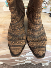 Load image into Gallery viewer, Size 10 Liberty Black Leather Western Boho Pointy Toe Ankle Cowboy Boots
