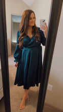 Load image into Gallery viewer, Size 10 Taylor Satin Midi Wrap Dress
