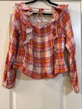 Load image into Gallery viewer, Small Free People Siena plaid print smocked ruffle blouse
