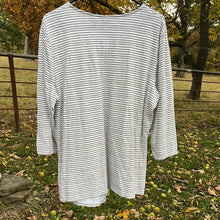 Load image into Gallery viewer, XL Chicos Tan &amp; White Stripe Asymmetrical Hem Tunic Top
