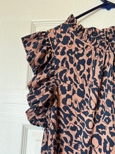 Load image into Gallery viewer, Large Wild Feathers Leopard Dot Ruffle Sleeveless Dress
