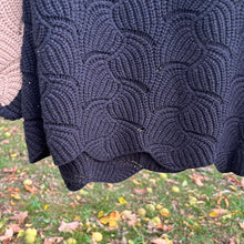 Load image into Gallery viewer, Medium Andree White Black Tan Scalloped Color Block Sweater
