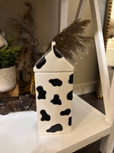 Load image into Gallery viewer, Vintage Cow Print Glass Cookie Jar

