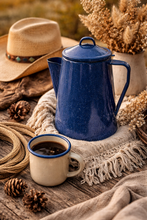 Load image into Gallery viewer, Vintage Blue Speckled Enamel Farmhouse Percolator For Coffee

