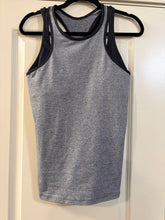 Load image into Gallery viewer, Size 10 Lululemon heathered grey athletic tank top with a black built-in bra
