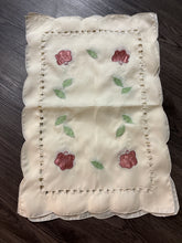 Load image into Gallery viewer, 4 Vintage Silk Satin Floral Table Placemat Embroidered Scalloped Edge
