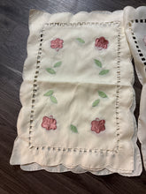 Load image into Gallery viewer, 4 Vintage Silk Satin Floral Table Placemat Embroidered Scalloped Edge
