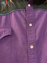 Load image into Gallery viewer, Large Vintage High Noon Purple Western Pearl Snap with Embroidered Dreamcatchers
