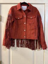 Load image into Gallery viewer, Medium Juicy Couture NWT Fringed Trucker Jacket Rust Faux Suede Western Boho
