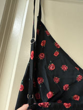 Load image into Gallery viewer, Large NWT Urban Outfitters black and red rose-patterned ruched side slip dress
