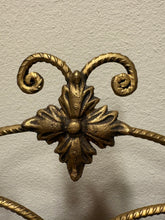 Load image into Gallery viewer, Vintage Gold Wrought Iron Triple Pillar Candelabra Wall Sconce
