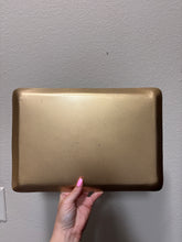 Load image into Gallery viewer, Cow Stripe Gold &amp; White Rectangular Farmhouse Decorative Tray
